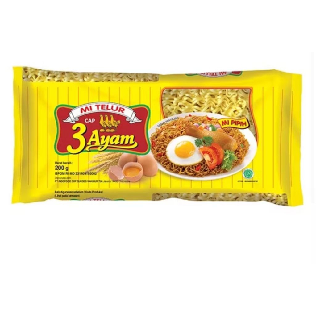 

CAP 3 AYAM MIE TELOR KUNING 200GR Isi 2