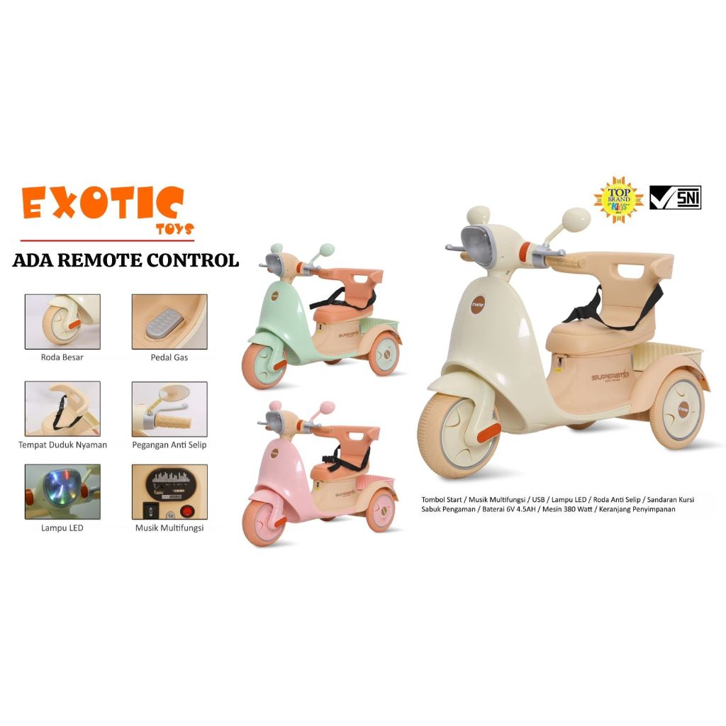 BATAM ONLY Motor Aki Anak Exotic Vespa DUDU Scoopy Remote Control 2241