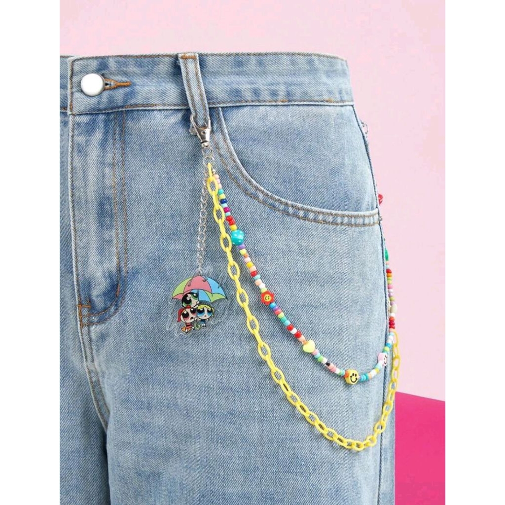 THE POWERPUFF GIRLS X SHEIN Blossom, Bubbles, Buttercup Pattern Acrylic Fashion Chain