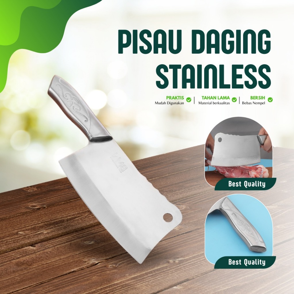 SerbaSerbi - Golok Daging Pisau Tebal Stainless Steel Super Kuat Dan Tajam