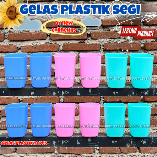 ( 12 PCS ) GELAS PLASTIK SEGI NEW CORNELIUS | GELAS PLASTIK | GELAS WARNA | GELAS TEAJUS | CANGKIR T