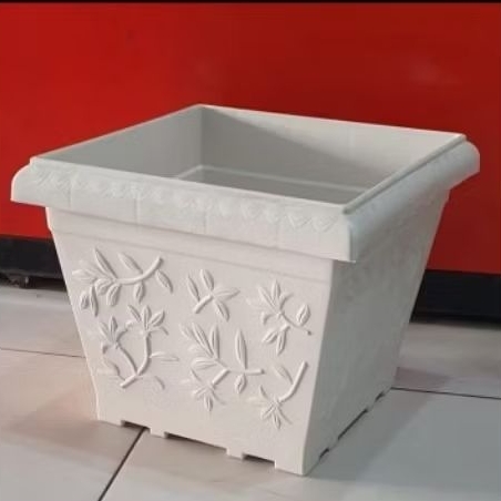 pot bunga putih segi empat/pot bunga putih 930 GM/pot bunga warna putih