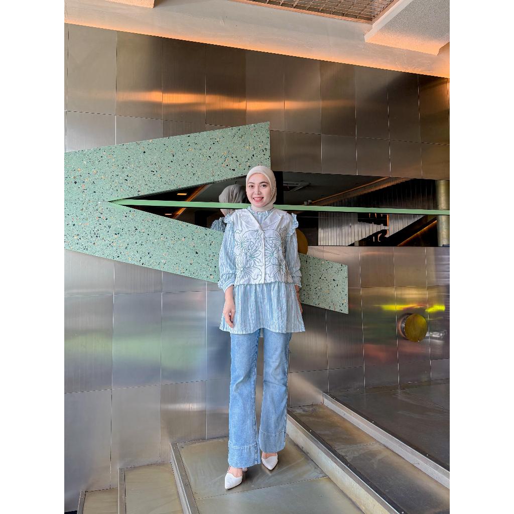 EXTU HERITAGE - SISILIA BLOUSE | Blouse Elegan Rompi Kombinasi Poplin & Niagara Crush | Best Seller 