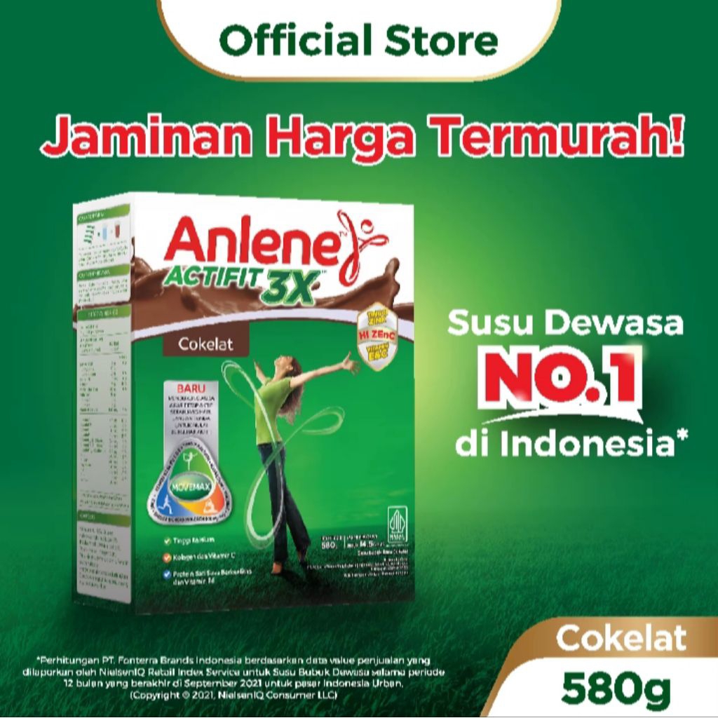 

Anlene Actifit 3X Susu Bubuk Dewasa Cokelat 580g - Nutrisi Tinggi Kalsium Untuk Tulang, Sendi, dan Otot