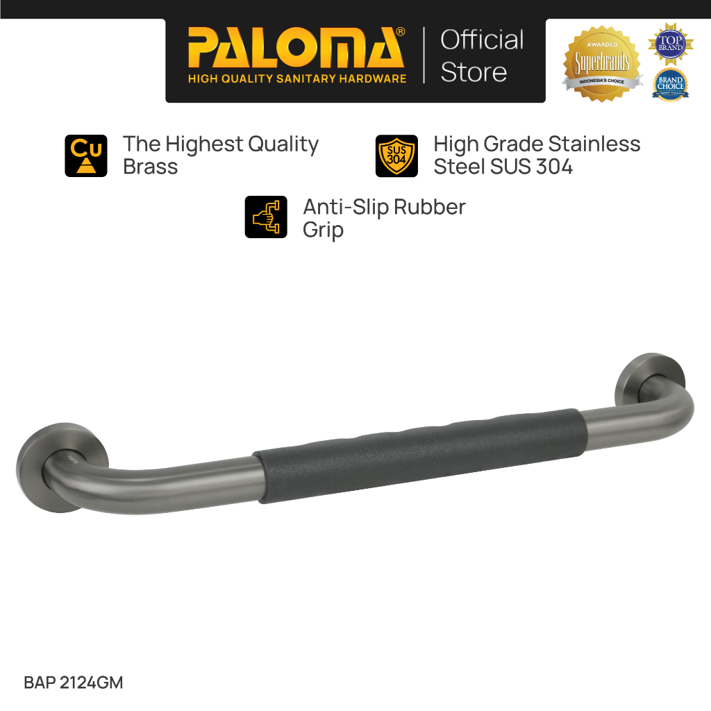 PALOMA BAP 2124GM Pegangan Kamar Mandi Bath Grab Bar Handle Bathtub Tub Toilet Wall Dinding Rubber K