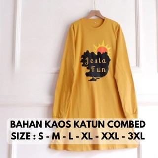 Tunik Wanita Korean Style Jumbo Ld 90-130 cm  Aluna Top BO Bahan Kaos Katun Combed 24s Aplikasi Sabl