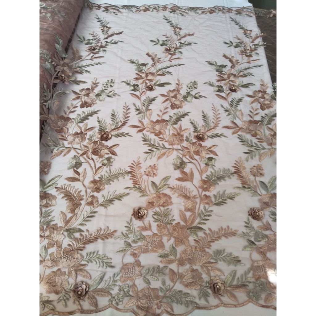 New bahan kain tille 3D mutiara  bahan kain brokat 3d/bahan kebaya(harga per 0.5 meter)