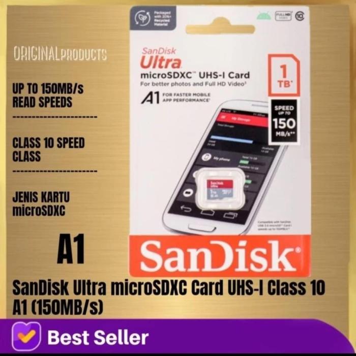 Kartu Memori SanDisk Ultra MicroSDXC 1.5TB A1 150MB/s - SDSQUAC-1T50-GN6MN - Tablet, Otg, Penyimpana