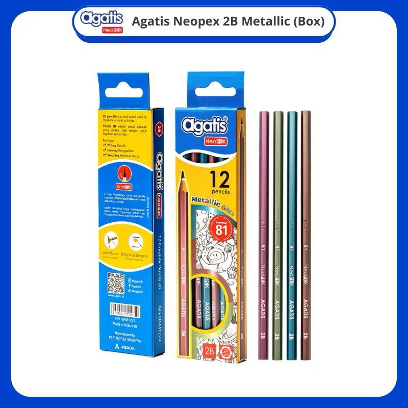 

pensil 2B/pinsil 2B/pensil 2B agatis neopex graphite hexagonal pensil 2B warna metal