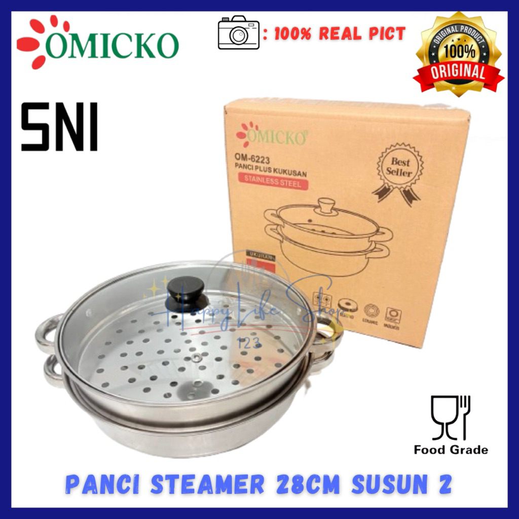 Panci Steamer Stainless OMICKO / Panci Steamer Stainless 28cm / Steamer Pot 28cm Susun 2 / Steamer P