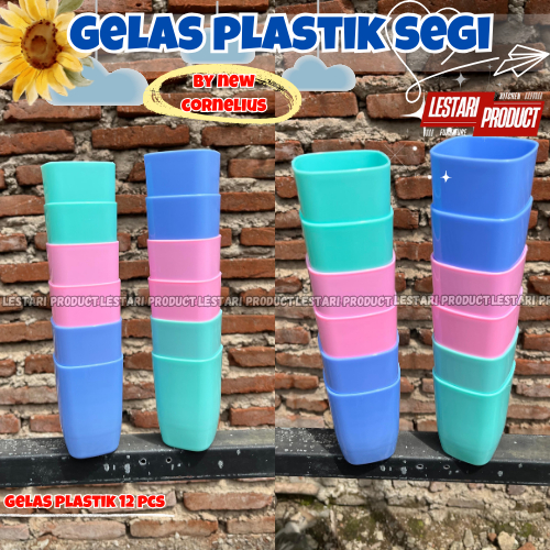 ( 12 PCS ) GELAS PLASTIK SEGI NEW CORNELIUS | GELAS PLASTIK | GELAS WARNA | GELAS TEAJUS | CANGKIR T
