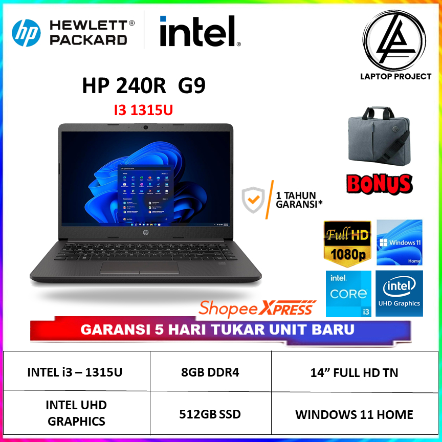 HP 240R G9 intel Core i3 1315U 8GB 512GB 14" FHD Windows 11 Original - HP 240 G9