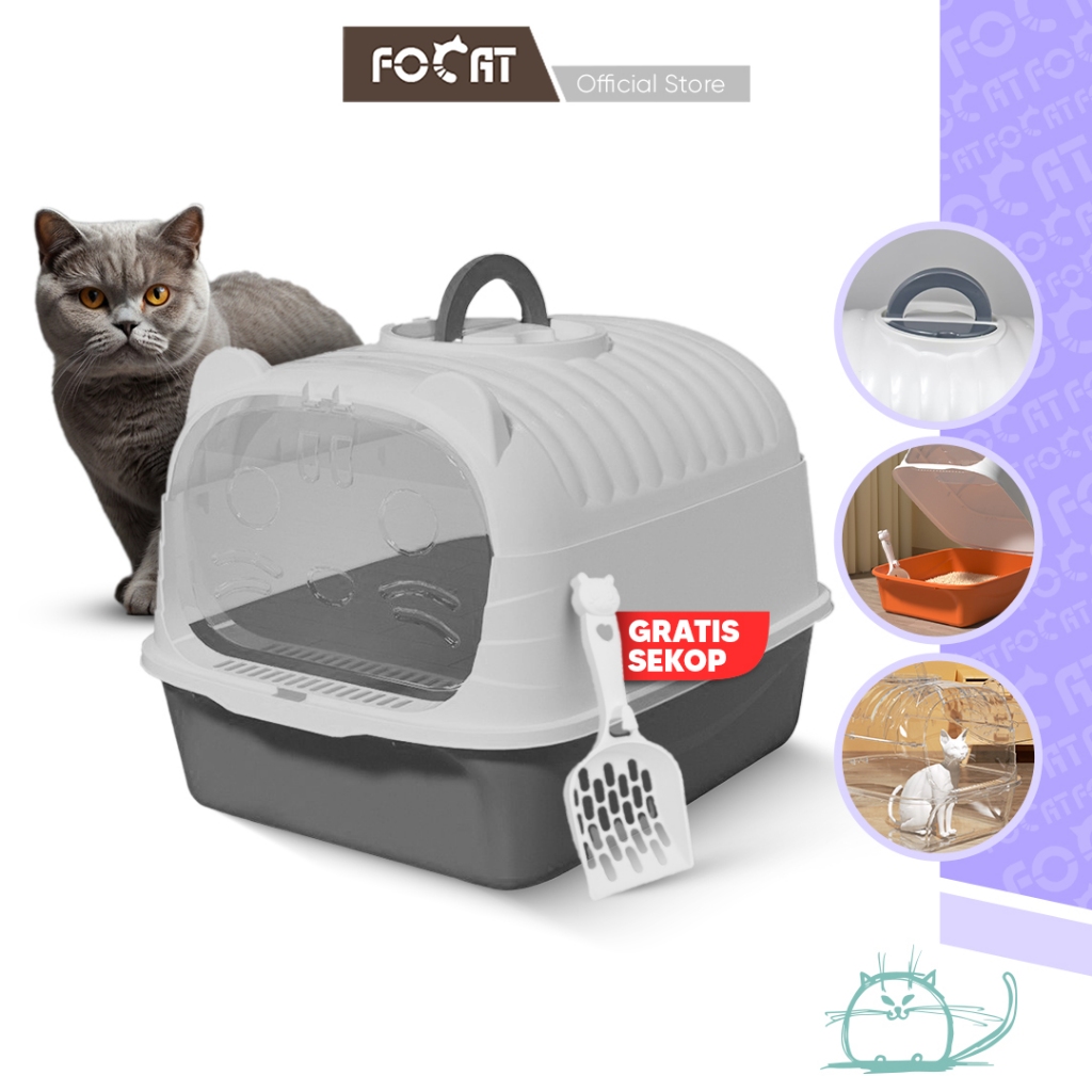 FOCAT Pet Litter Box Kucing Tertutup M21 Cat Litter Box / Bak Toilet Pasir Kucing GRATIS Sekop Pasir