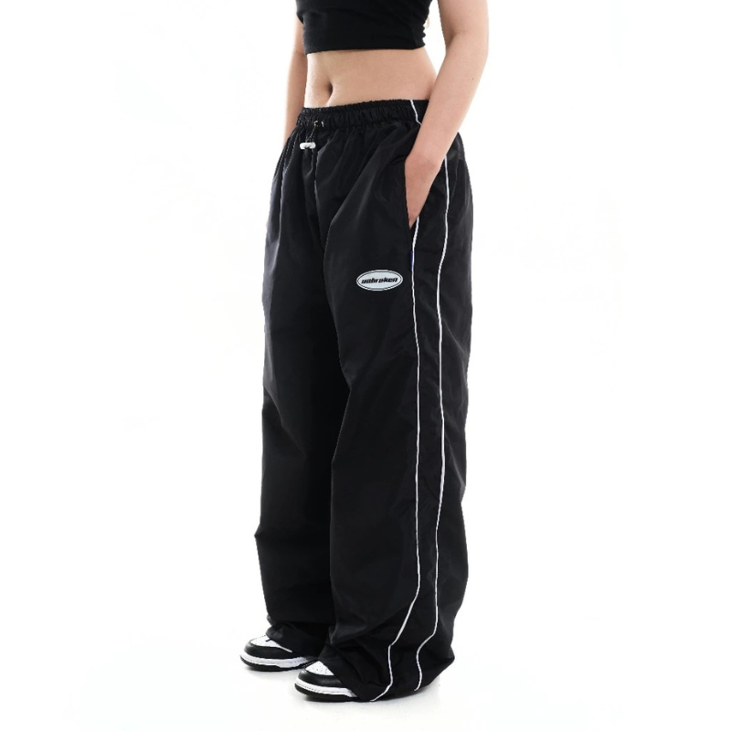 Celana Casual Pria Wanita URBAN STRIDE Two Stip White In Black BAGGY PANTS VINTAGE