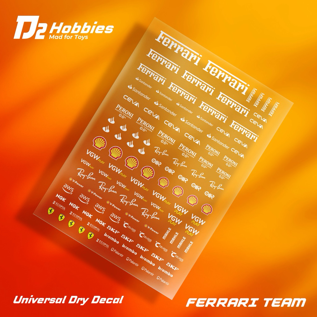 Universal Sticker dry decal kering D2 Hobbies model kit, mini 4wd, diecast, RC, tamiya, F1 Ferarri L