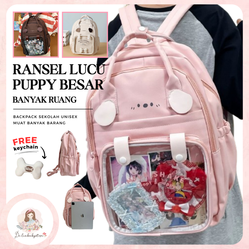 Tas Ransel Sekolah Puppy Lucu Terbaru Wanita Pria Backpack Transparan Waterproof Tas Korea Remaja An