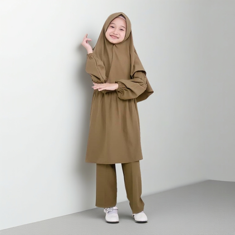 Setcell 1 Stel Baju Celana Tunik Stelan Perempuan Umur 6-10Th Idul Fitri Set Kulot 1 Sampai 12Tahun 