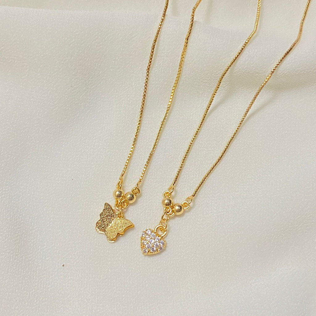 Kalung Anak Xuping Lapis Emas Love & kupu-kupu