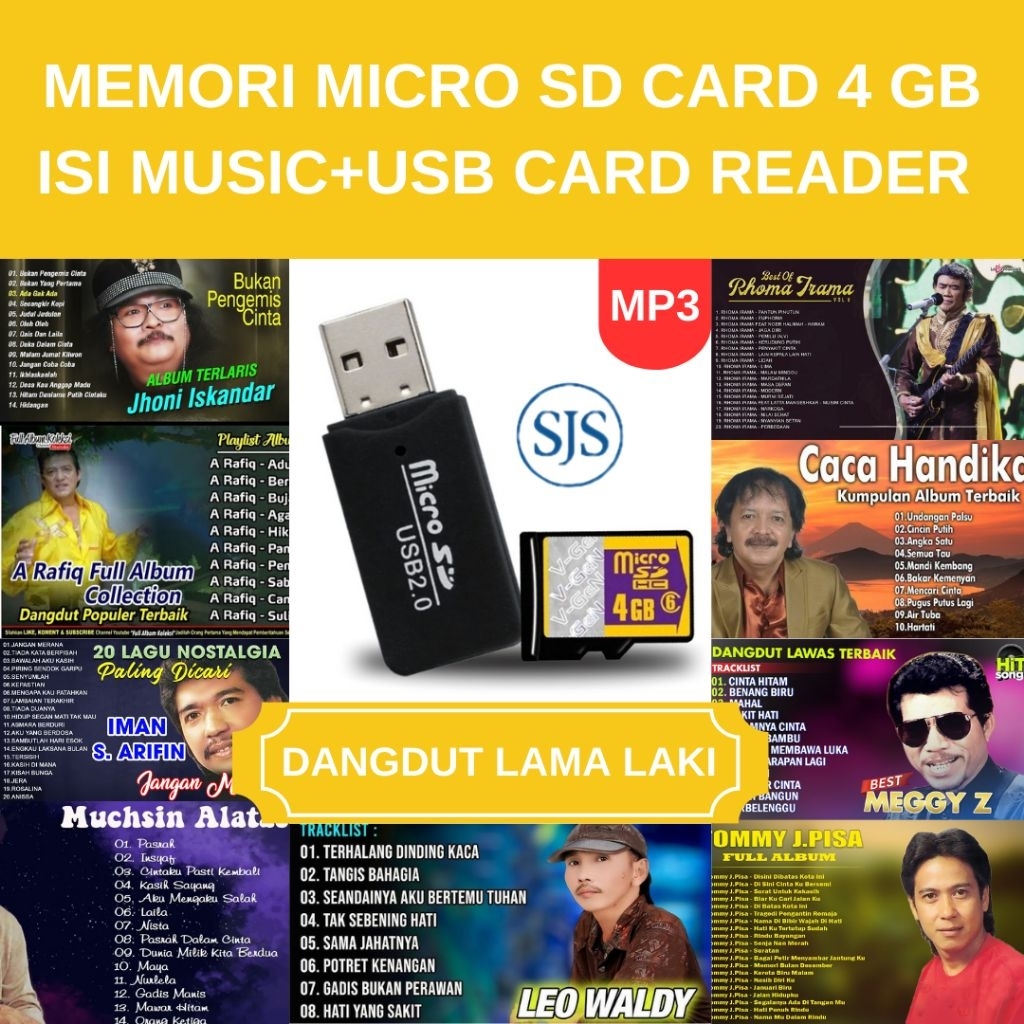 ISI DANGDUT LAMA LAKI, MEMORI MICRO SD CARD 4 GB ORI+FREE USB CARD READER