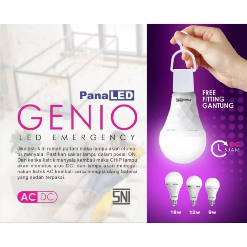 Lampu LED Emergency E27  PANALED GENIO Otomatis Nyala Saat Mati Listrik