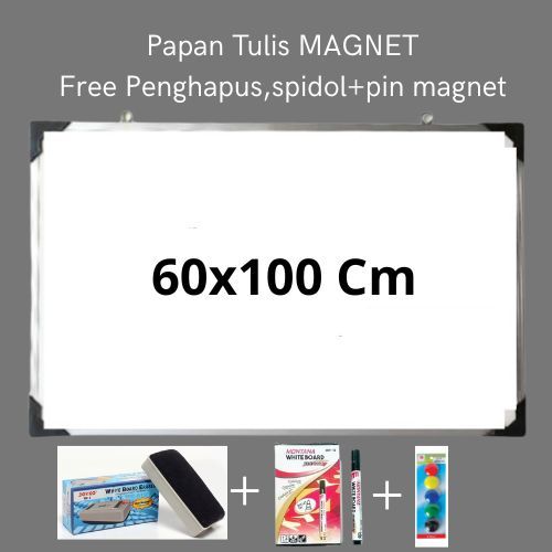 

Papan Tulis Magnet + PIN - Papan Tulis 60x100 cm free spidol dan penghapus