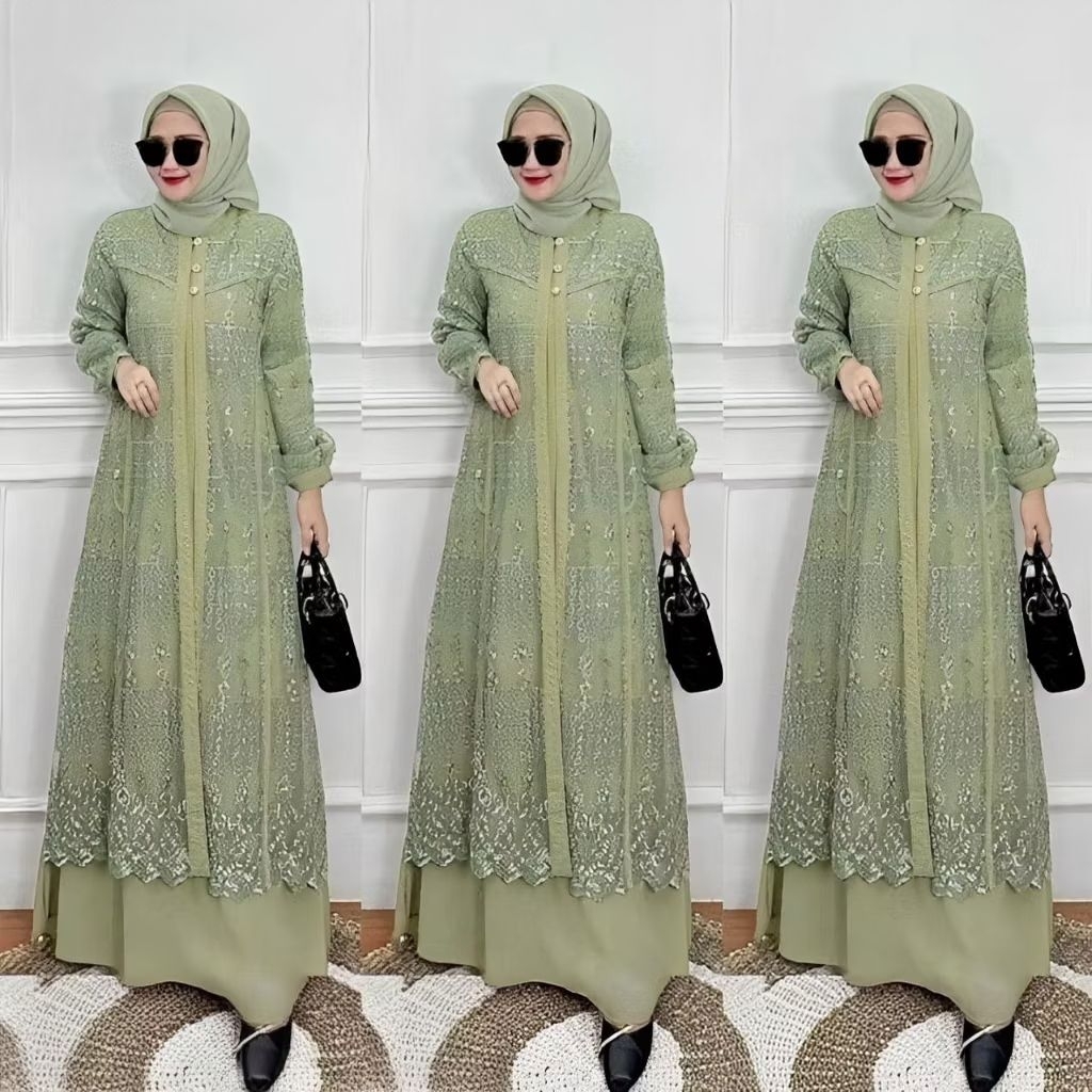 Hayya Dress Gamis Brukat Pesta Mewah L XL XXL
 Elegan  Lebaran Kondangan Premium Jumbo Mewah Muslim 