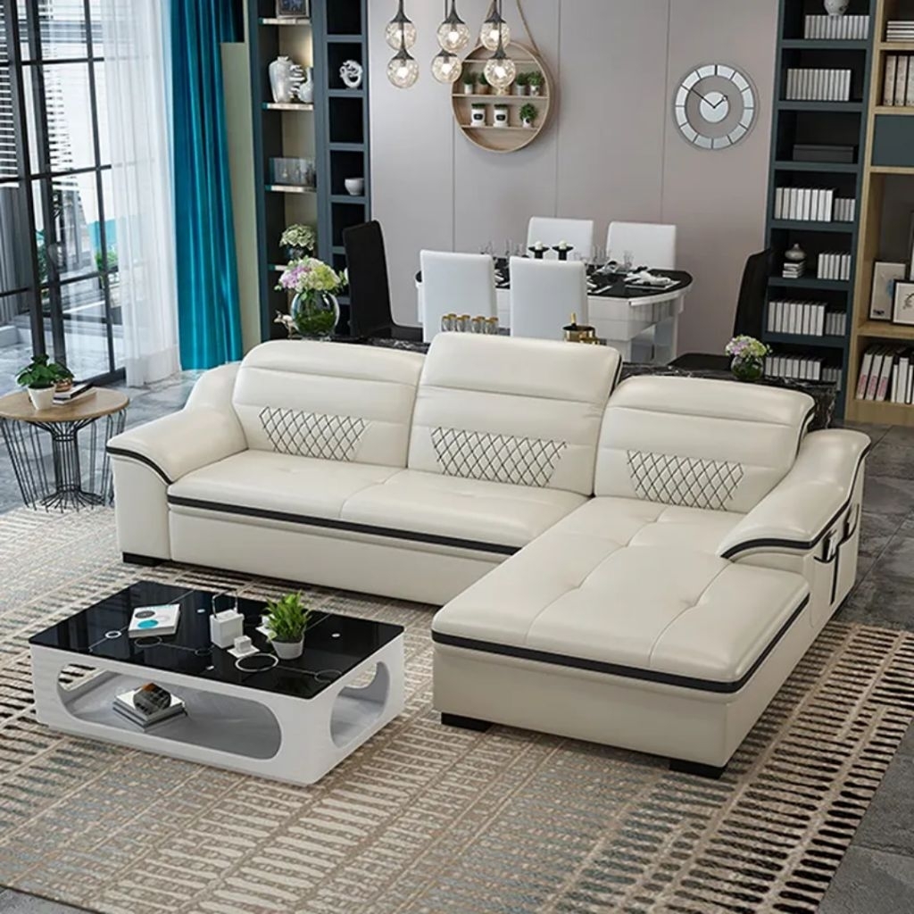 Sofa kulit ruang tamu - set sofa ruang tamu - sofa kulit bentuk L mewah