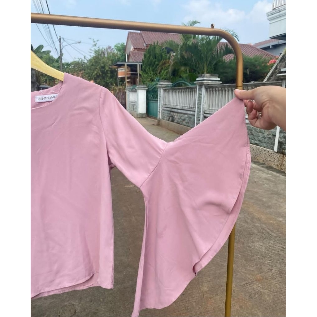 baju atasan pink rumbai tangan