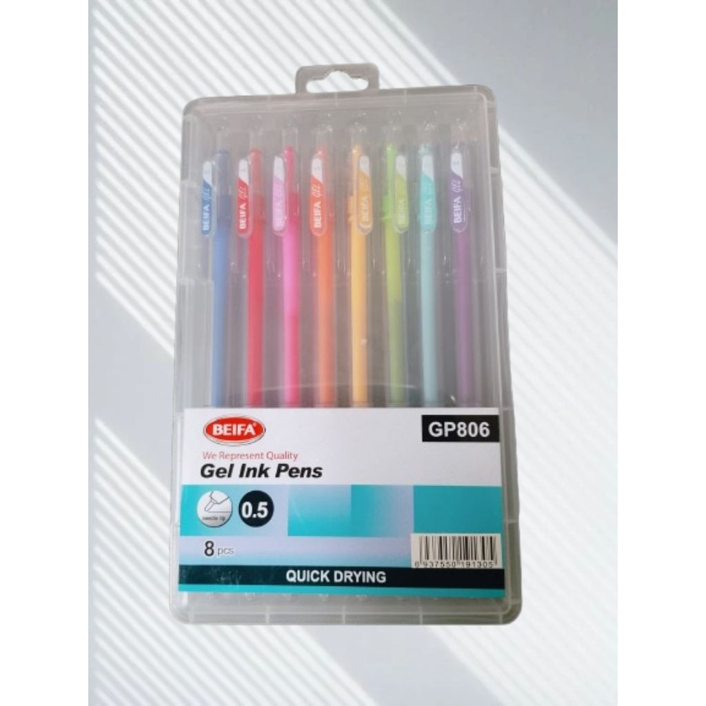 

pulpen gel beifa 0.5mm 8 warna 1 pack