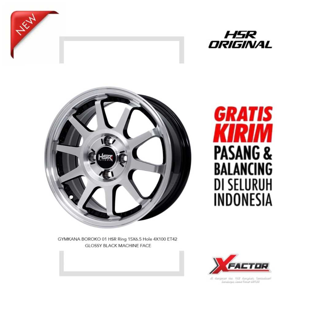 VELG R15 HSR GYMKANA BOROKO 01 HSR R15X6,5 H4x100 ET42 RADIANT BLACK MACHINE FACE LIP