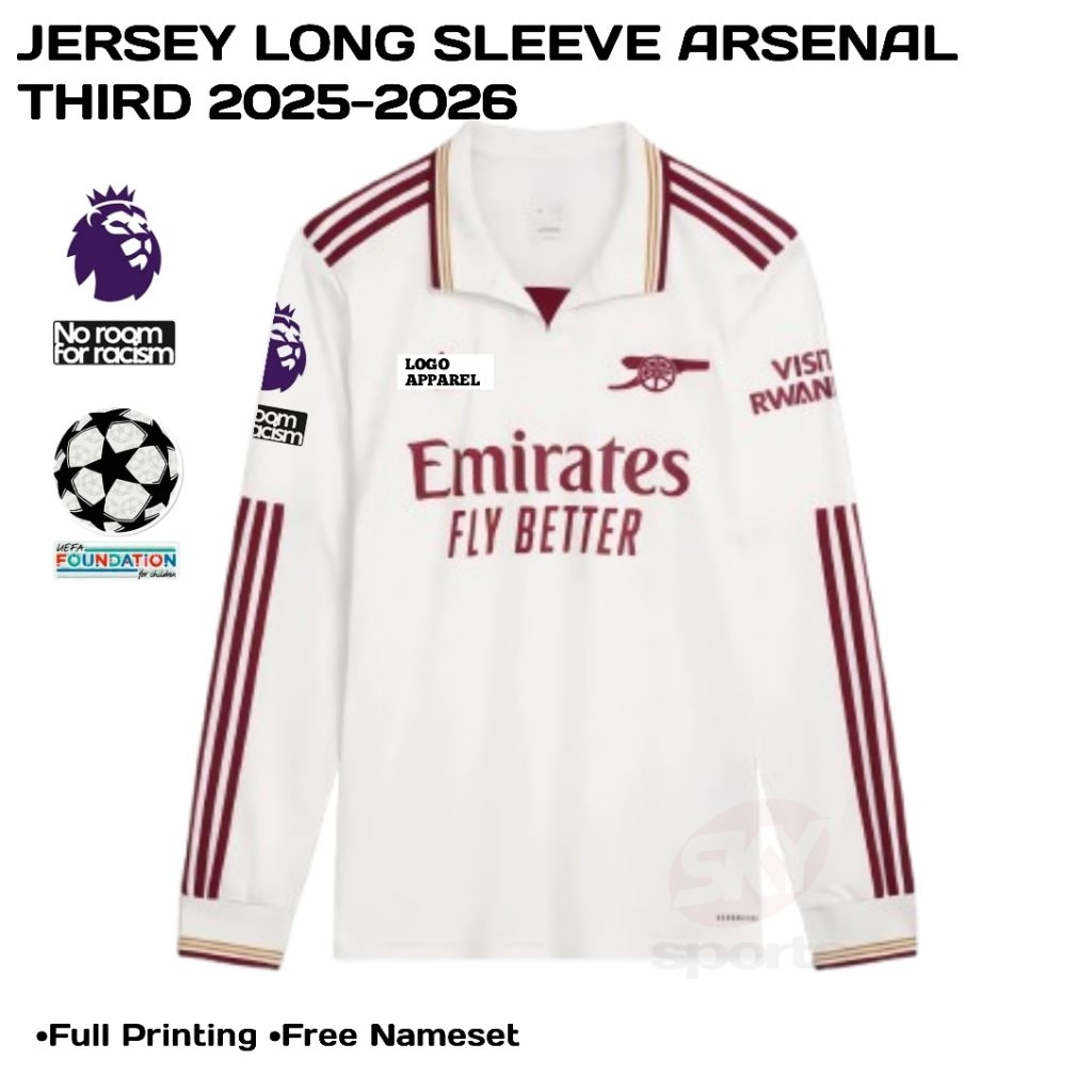 Jersey Arsenal Long Sleeve 3RD 2025 2026 - Jersey Arsenal Third Terbaru Full Printing