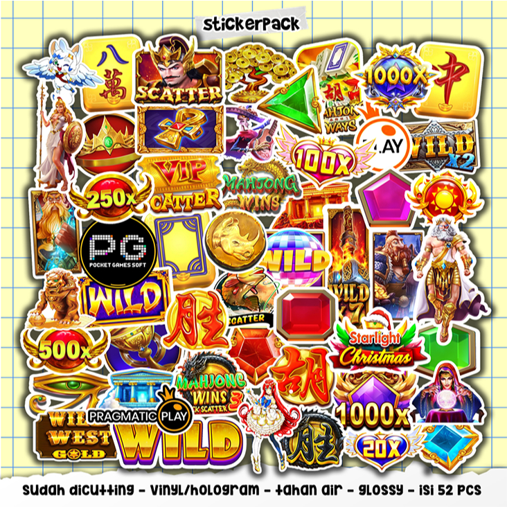 

stiker aesthetic isi 52pcs, game series vinyl & hologram tahan air