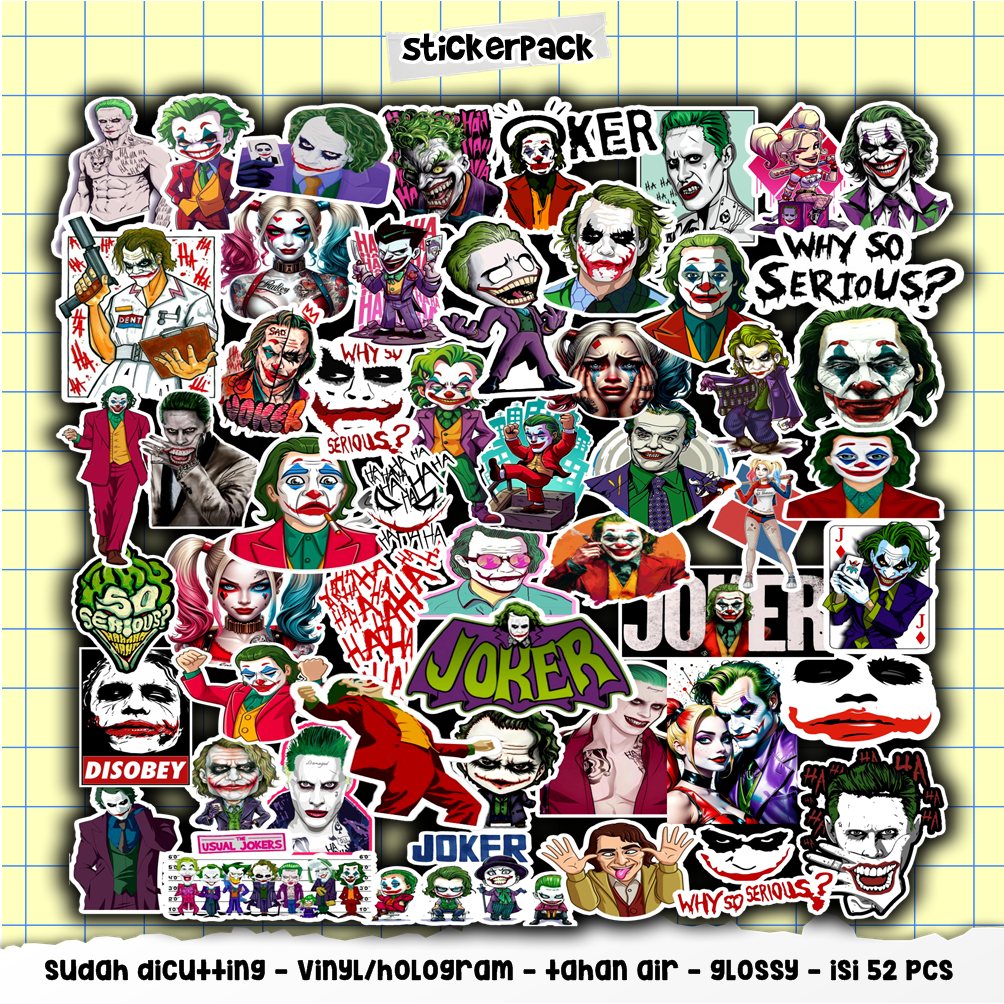 

52pcs stickerpack joker series, stiker vinyl & hologram tahan air