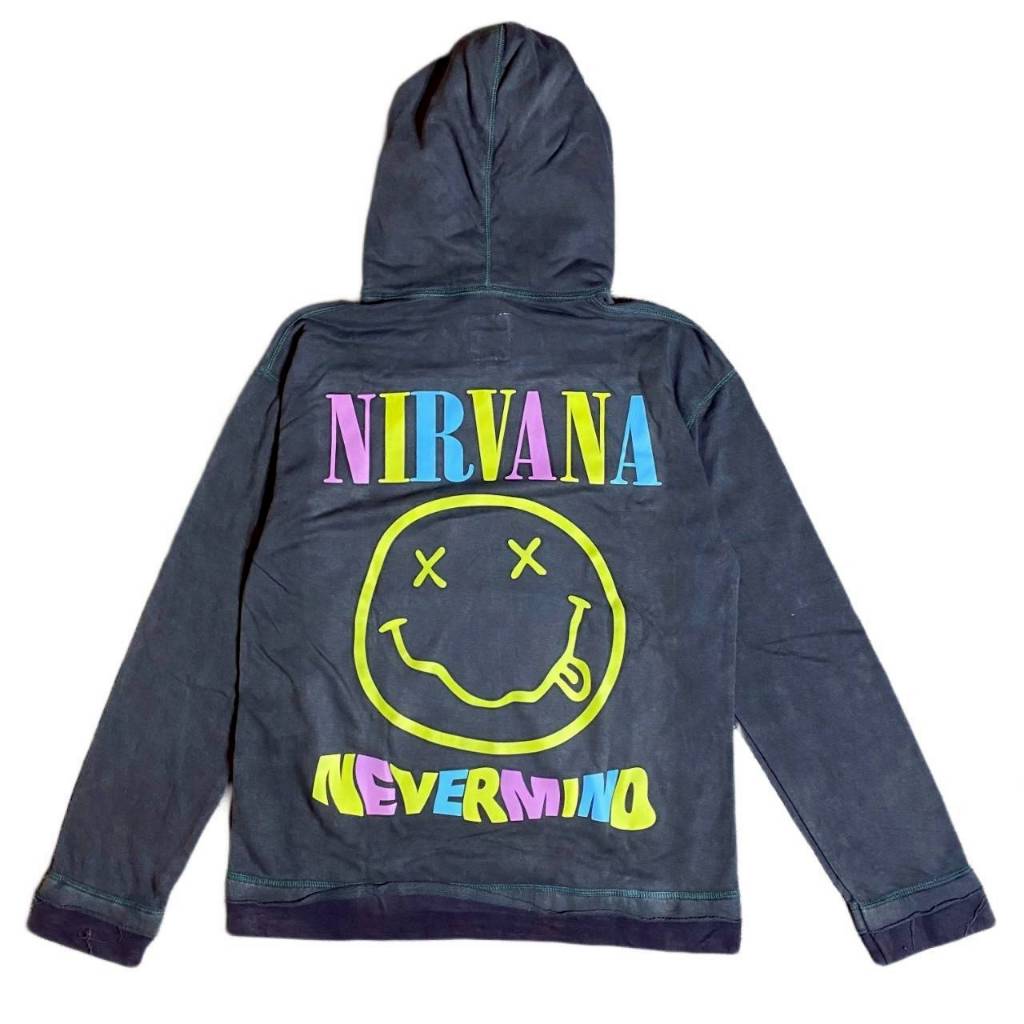 HOODIE SWEATER OVERSIZE MUSIC BAND NIRVANA NEVERMIND COLORFULL TYPE SAND WASH