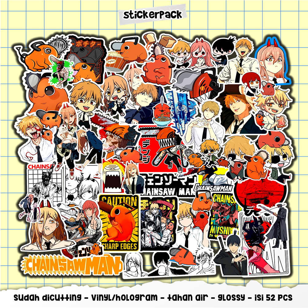 

stickerpack chainsawman series isi 52pcs, stiker vinyl & hologram tahan air