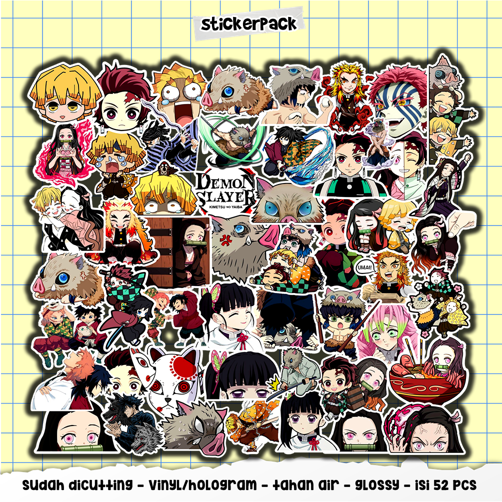 

stikcerpack demon slayer series, isi 52pcs stiker anime vinyl & hologram tahan air