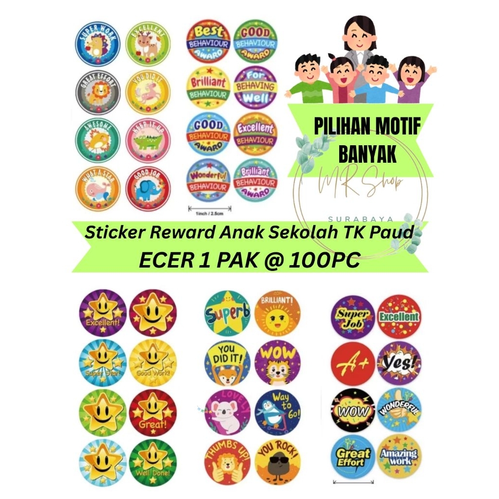 

[100pcs ECERAN] Stiker Sticker Reward Penghargaan Anak Guru Sekolah PG TK PAUD (Harga per 100pcs)