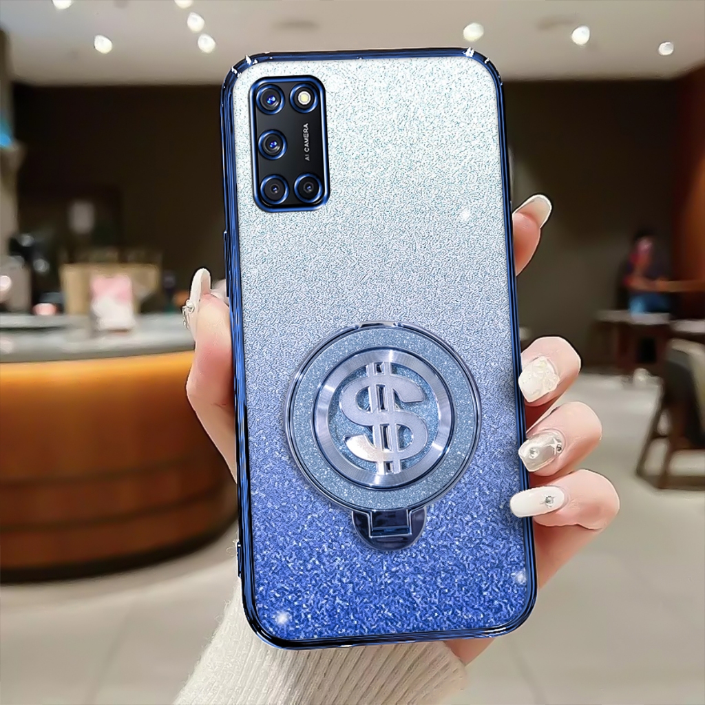 Case Oppo A52, A92 Softcase With Kick Stand Luxury Silicone Glitter