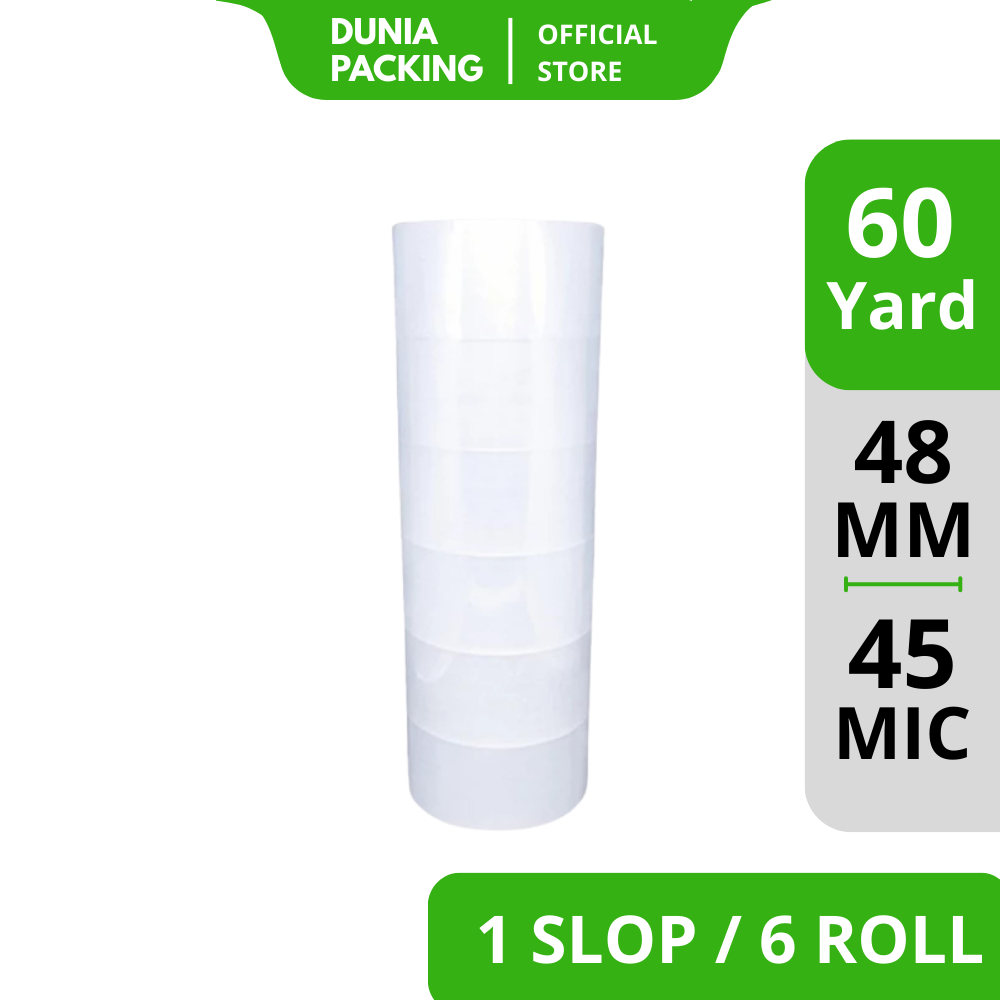 

[TERMURAH] Lakban OPP Tape / Lakban Clear White Dunia Packing Tape 60 Yard (1 Slop)b