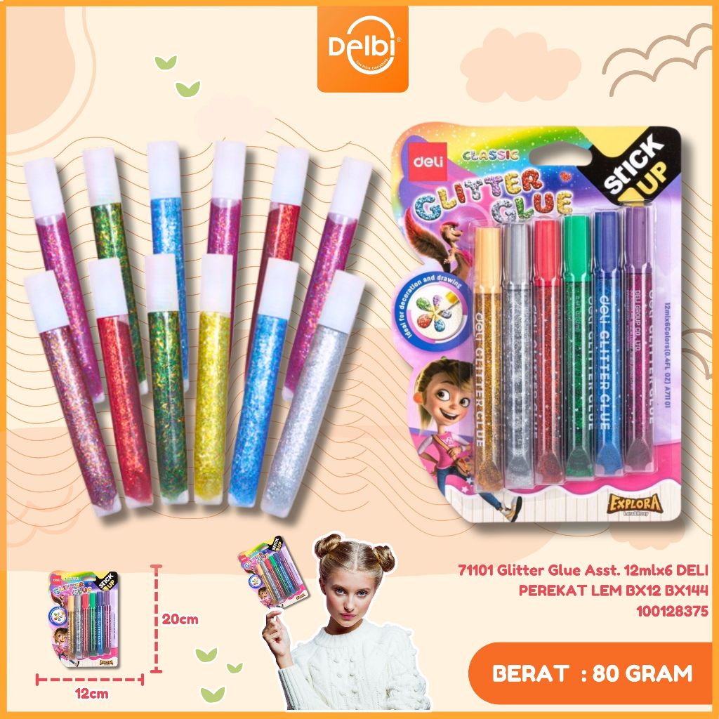 

Deli Lem Glitter Klasik untuk aplikasi pada banyak jenis bahan 71101 GLITTER GLUE ASST.12MLX6