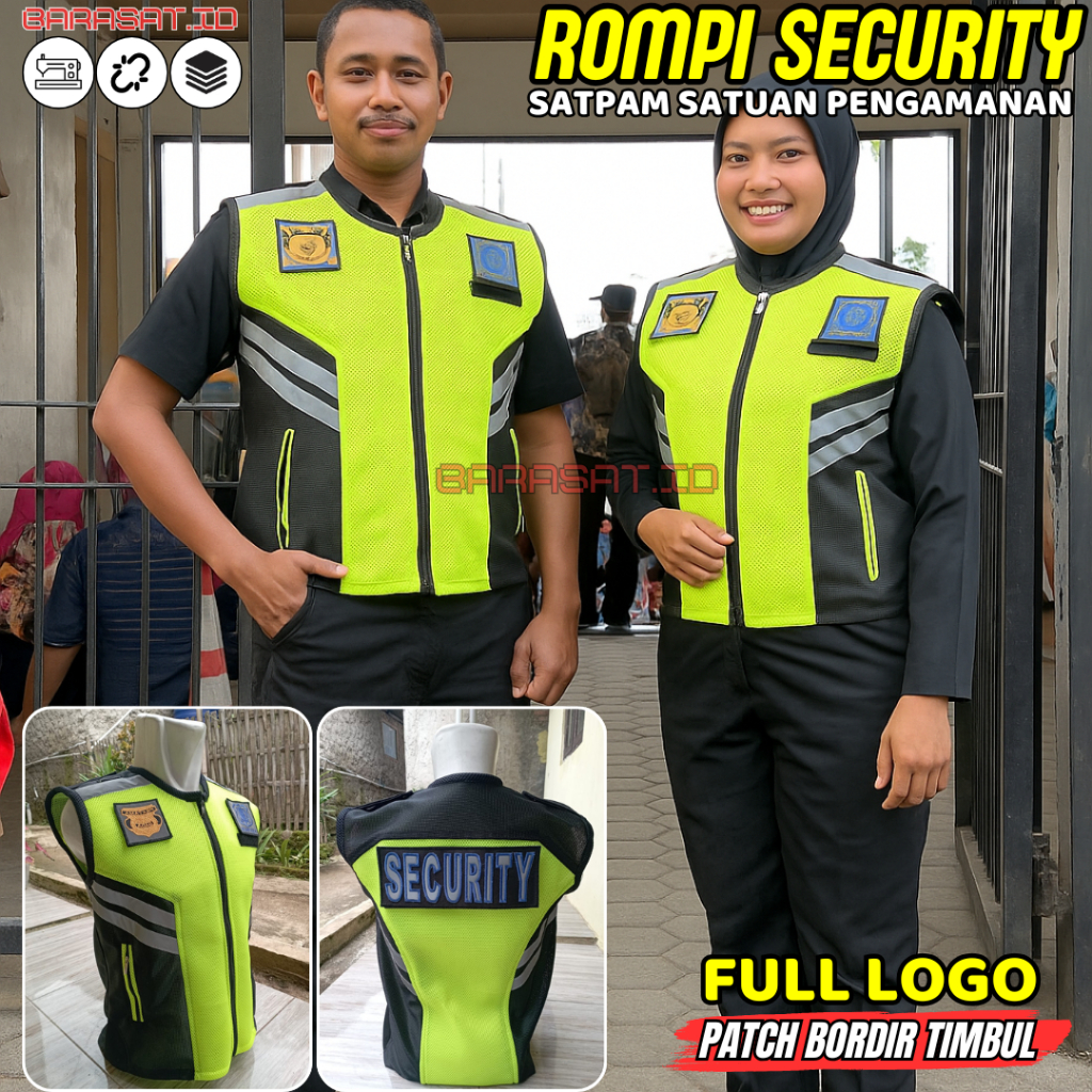Rompi Perlengkapan Satpam Security Bordir Timbul Full Logo Lepas Pasang Jala Double Mesh Scotlight P