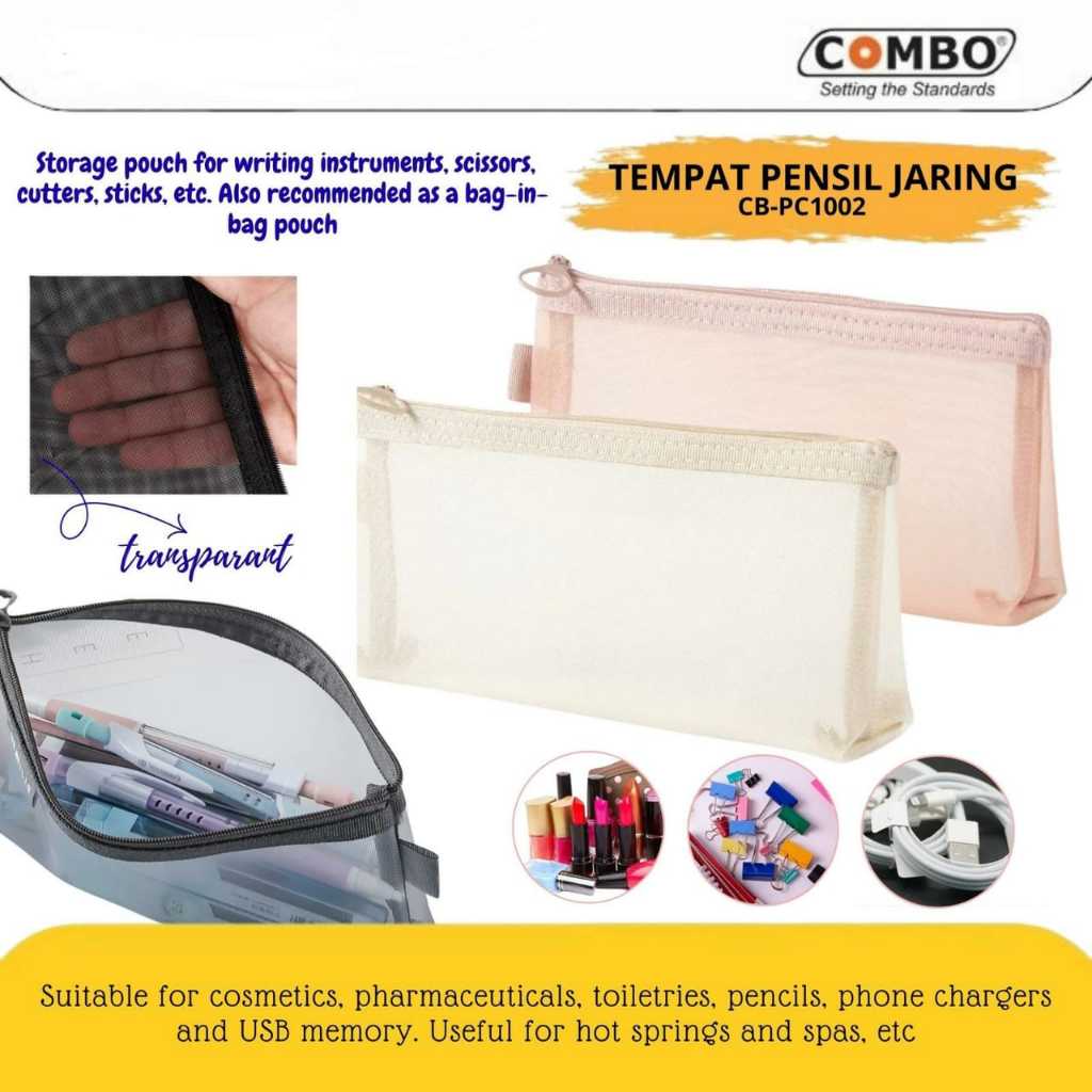 

Pencil Case Transparant / Tempat Pensil Jaring Transparant / Zipper Bag A6 / Pouch Tempat Pensil Jaring / Nylon Mesh Pen Case PC-1002 COMBO