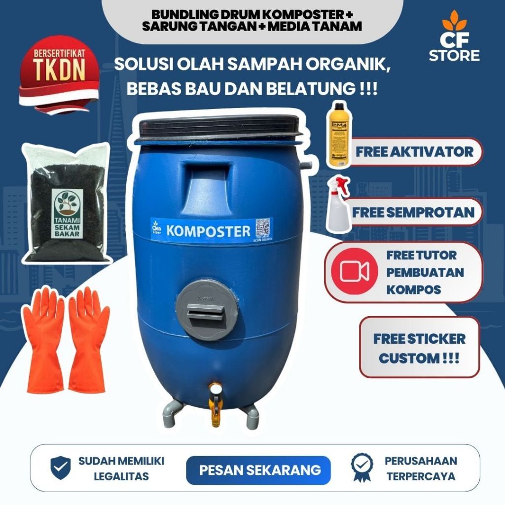 [Ready Stok] Drum komposter organik 60 Liter, Komposter sampah basah, komposter sampah organik,