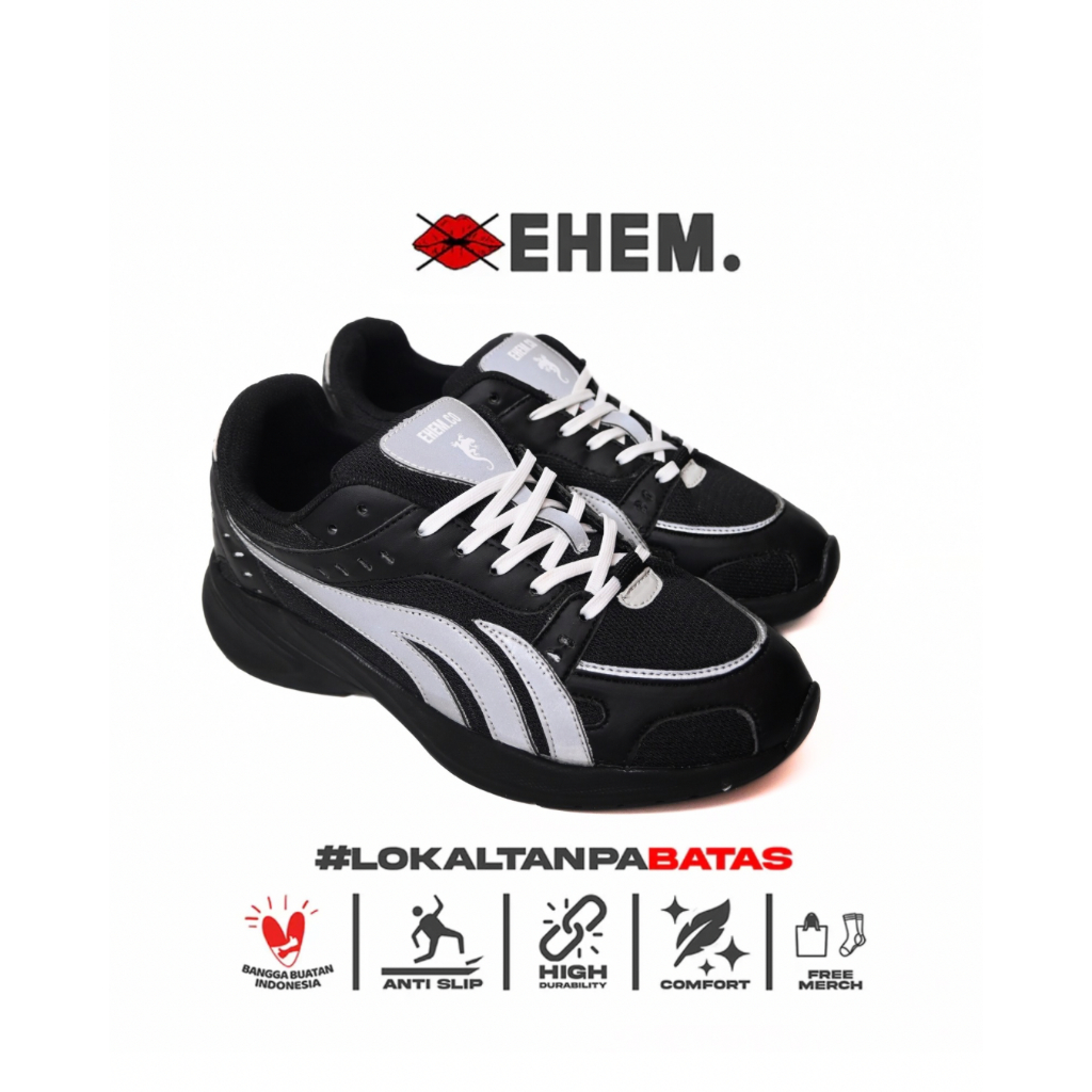 Ehem - Sepatu Sneakers Unisex lexis Black Flash Running