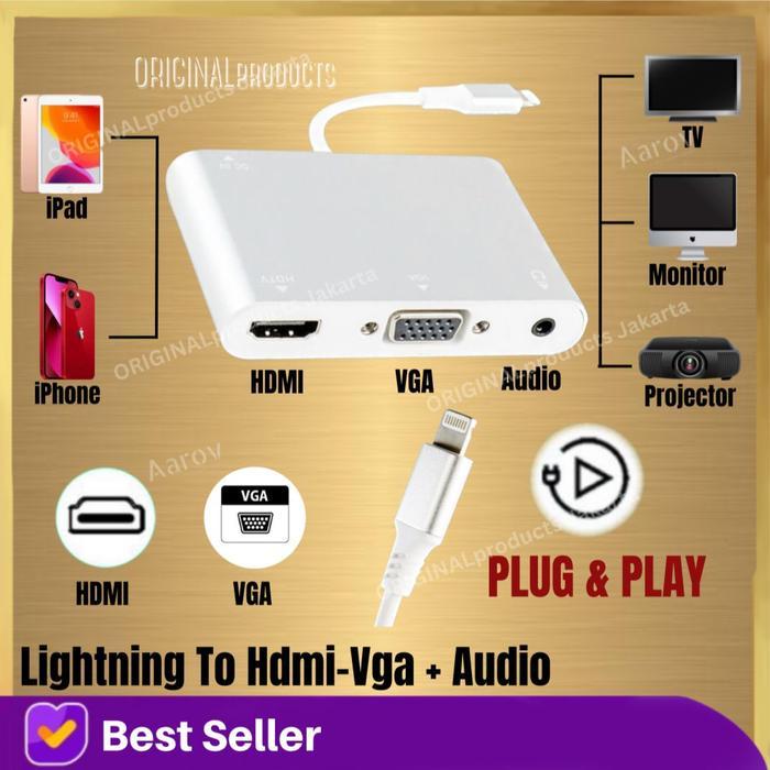 KABEL LIGHTNING TO HDMI KE VGA AUDIO DIGITAL AV IPHONE IPAD SAMBUNGAN AAROV
