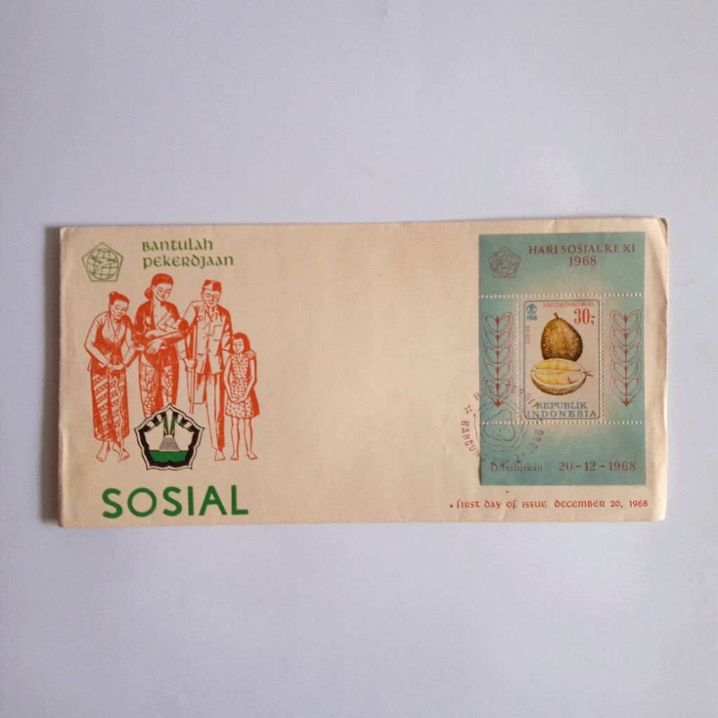 

Antik Vintage Perangko Sampul Hari Pertama Hari Sosial ke XI Seri Buah²an Durian Terbit 20 Desember 1968 Utuh Layak Koleksi