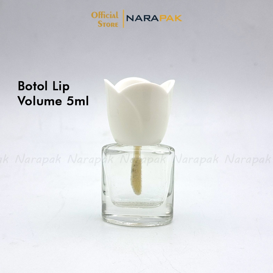Botol Kaca 5ml Bening Pipih oval Kuas Lip Botol Lip Gloss Lip Serum Tutup BUNGA D93A