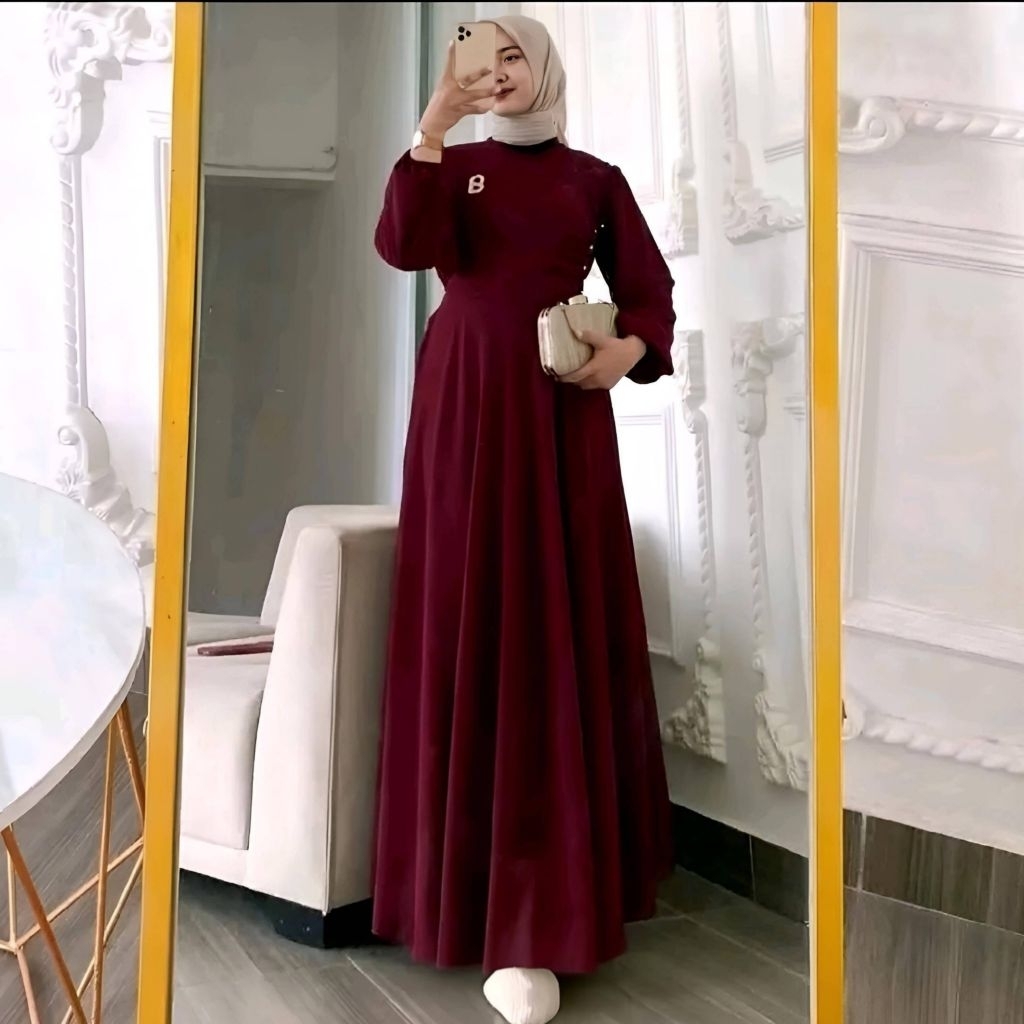 Gamis Wanita Dewasa Putih Polos Hanna Dress Bahan Ceruty Babydoll Fullpuring Gamis Kekinian