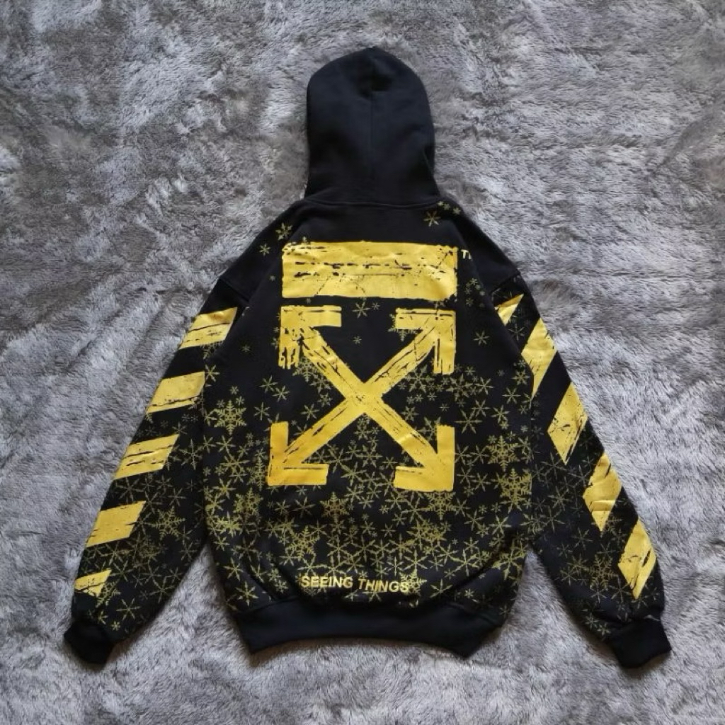 Sweater hoodie OFF WHITE GOLD Snow  Fulltag dan Label