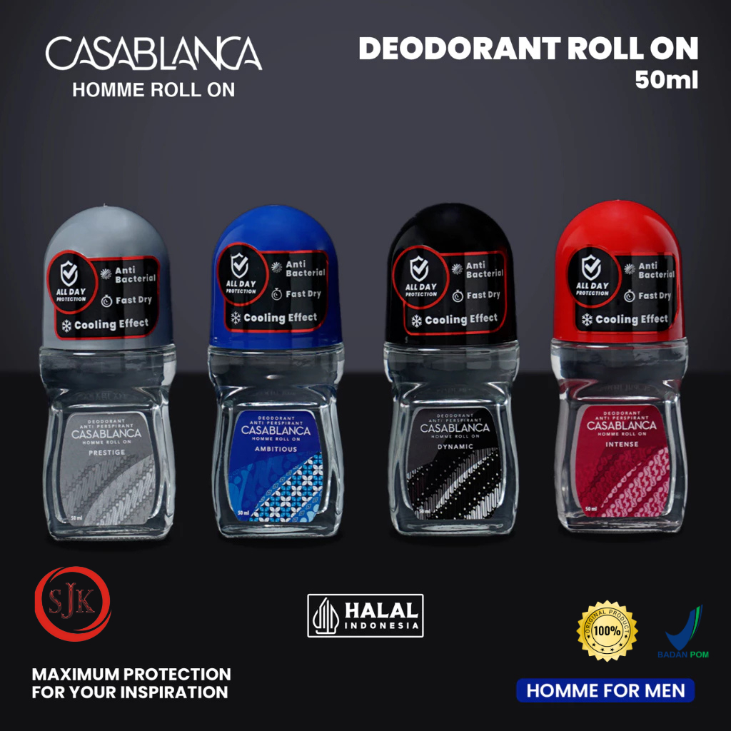 Casablanca Homme Roll On Deodorant Pria Anti Bakteri & Cepat Kering 50ml